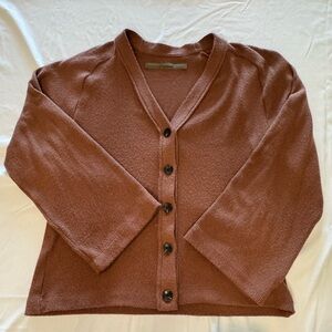 Enza Costa tan/pink/terracotta button up cardigan.